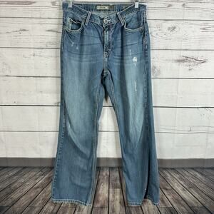 Buckle BKE Jeans Mens 32 Tyler Blue Bootcut Distressed Paint Stains Thick Stitch